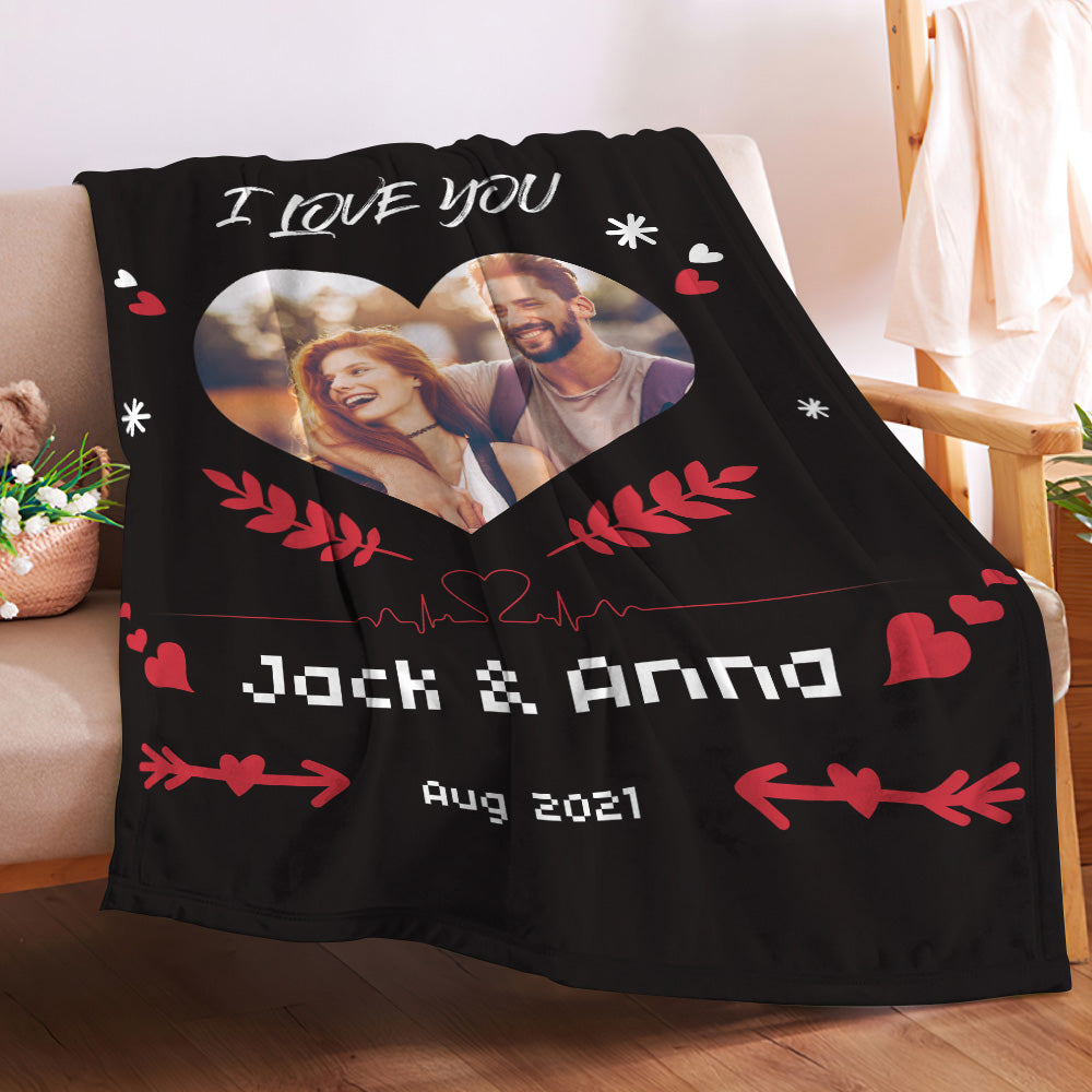I Love You Custom Heart Shaped Photo Blanket Personalized Couple Blankets