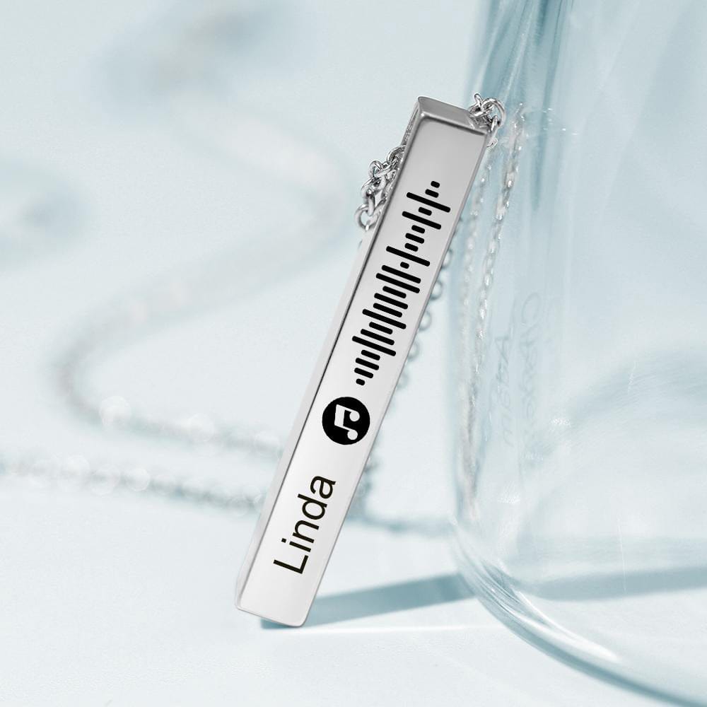 Personalized Custom Music Scan Song Music Code Necklace Flexible Square Shaped Bar Necklace Engraved Name Pendant Jewelry Gift