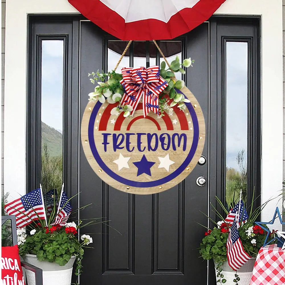Welcome Door Sign 4th of July Independence Day Decorations Front Door Hanger Gifts