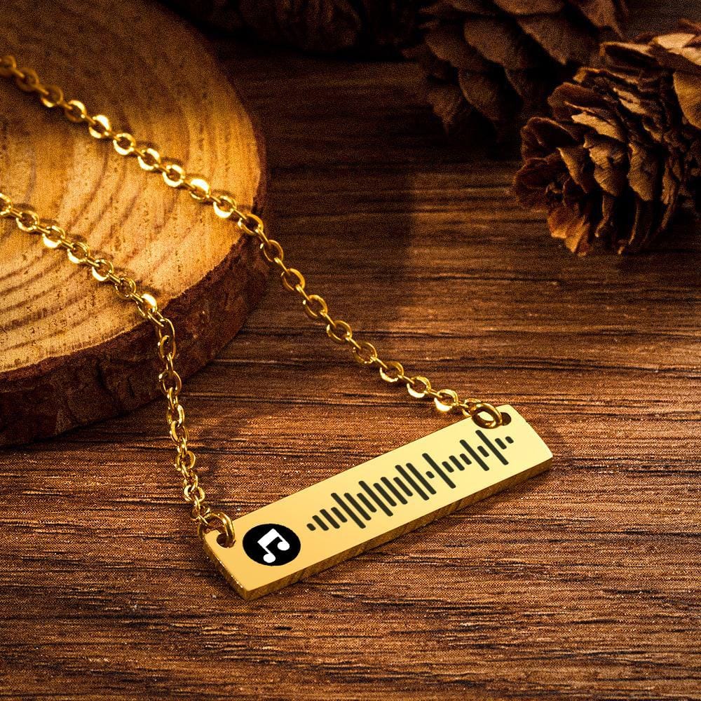Personalized Bar Necklace Music Code Necklace Engraved Name Stainless Steel Necklace Gift