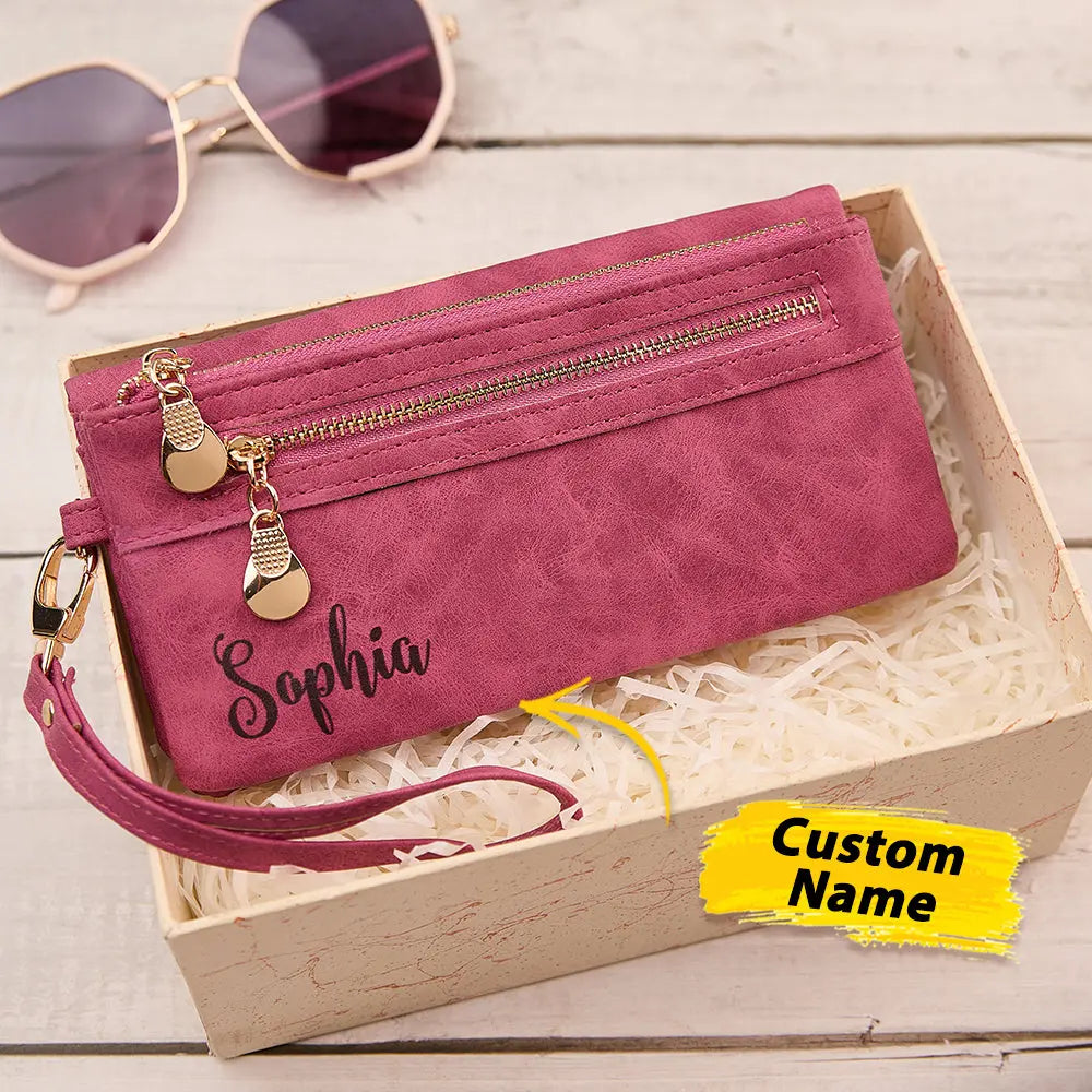 wallet custom text personalization bridesmaid gift for wedding weekend black main image