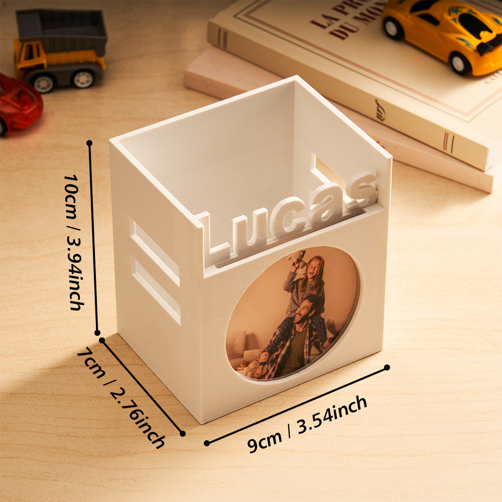 Personalized 3D Print Photo Pen Container with Name Brush Pot Gift for Kid