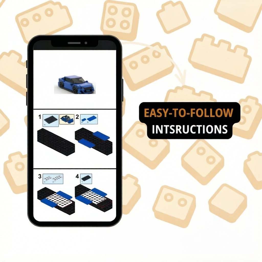 Custom Brick Car Building Set - Handcrafted Sports Car Model, Collectible Gift for Adults
