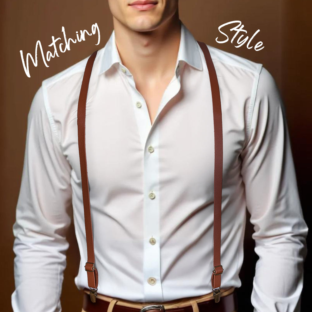 Personalized Men's PU Suspenders with Engraved Name Gifts for Men Groomsmen Accessory