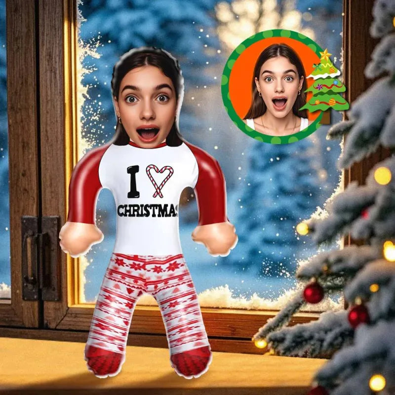 Custom Face I Love Christmas Blow Up Dolls Funny Inflatable Balloon Custom Air Doll for Party Favors Christmas Gifts
