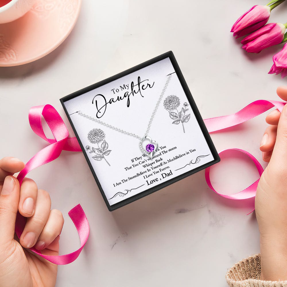 Custom Birth Flower Message Card with Heart Necklace Personalized Jewelry Birthday Gift for Daughter