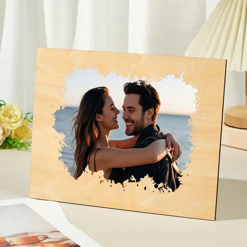Custom Couple Portrait Photo Custom Photo on Wood Engraved Photo on Wood Watercolor Style