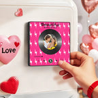 FridgeBeats Framed 4.0 Custom Photo Fridge Magnet with Pink Lightning Pattern Vinyl Cover Photo Music Player Fridge Magnet Valentines Gift