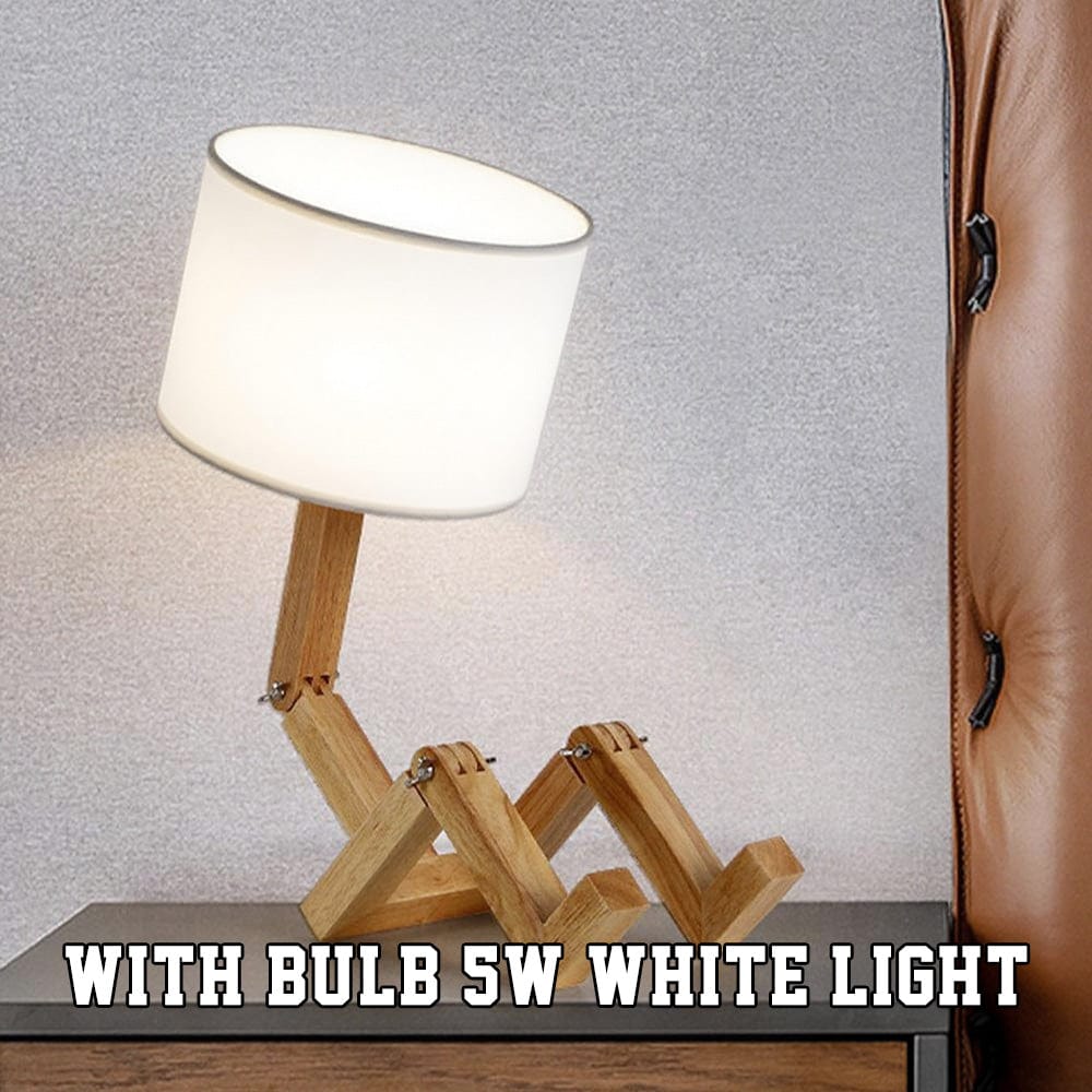 robot table creative bedside wooden table lamp as a new home gift