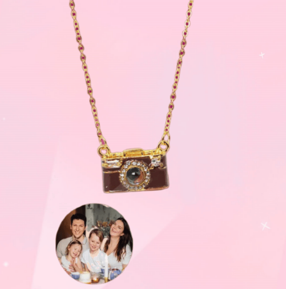 Personalized Photo Necklace Projection Gem Brown Camera Necklace Anniversary Gifts for Her