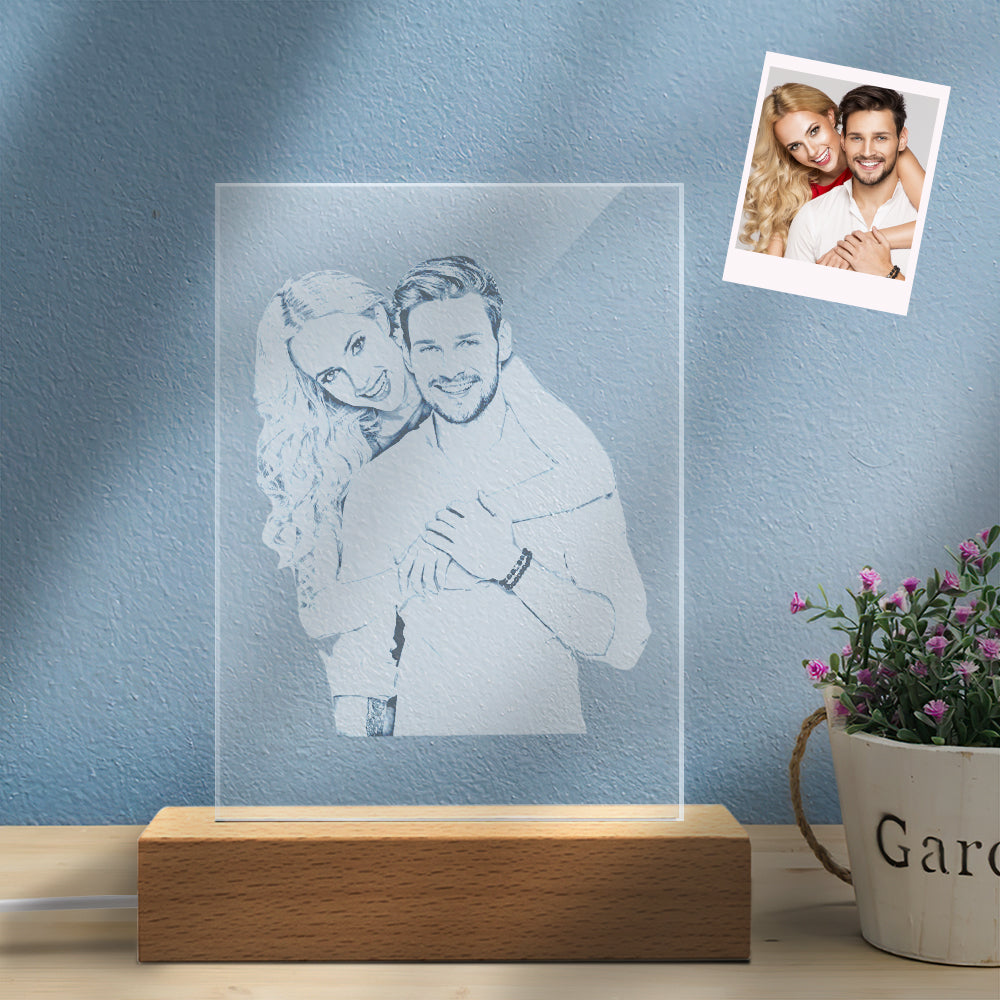 Custom Photo 2D Lamp Personalized Glass Led Night Light for Wedding Gift