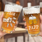 Personalized Beer Glass Drink Up Dad, We Won't Tell Mom Fist Beer Glass Gift for Dad Grandpa