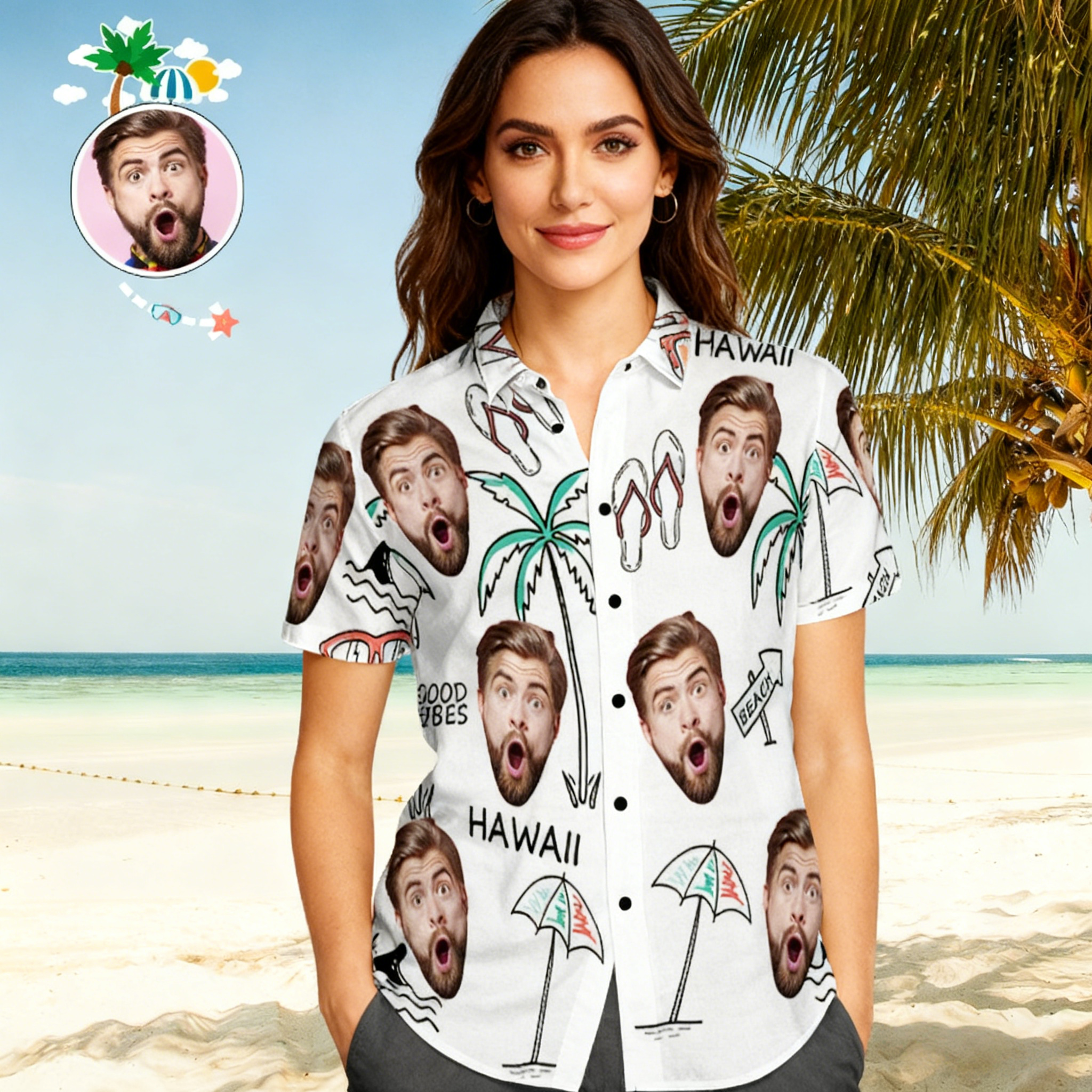 Custom Face Beach Shirts Personalized Summer Holiday Short Sleeve Hawaiian Shirt