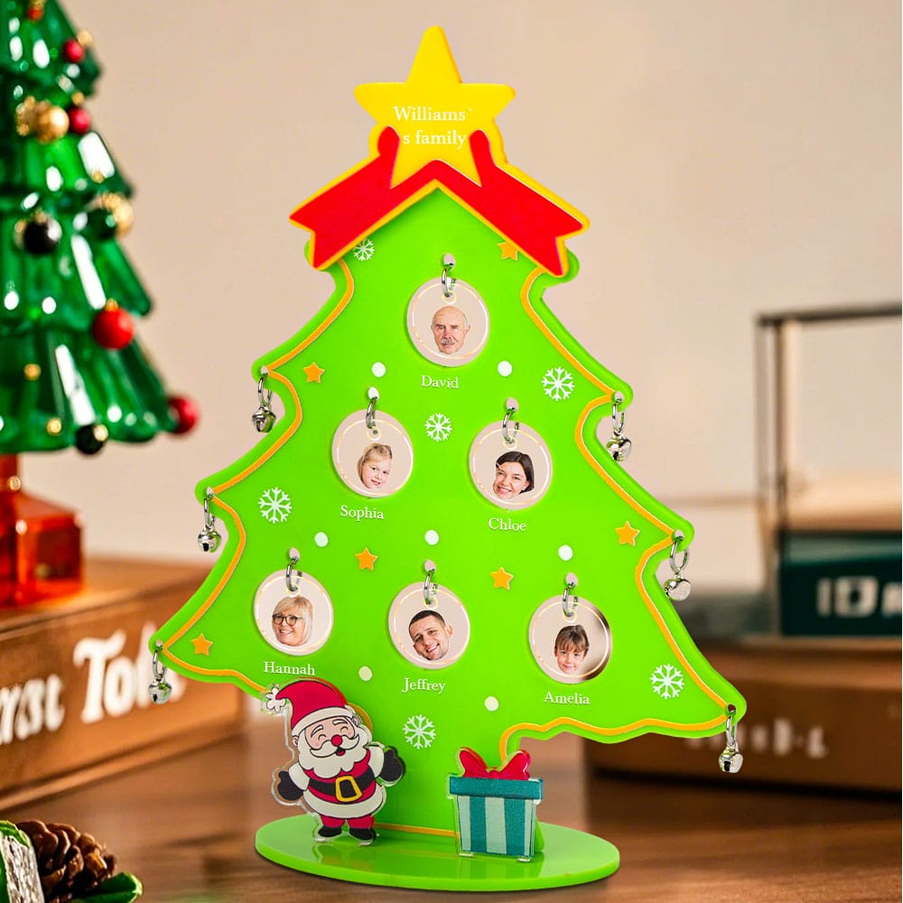 Personalized Photo Christmas Tree Acrylic Desk Decoration with Family Name Decoration for Christmas Gift