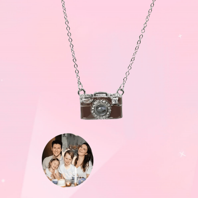 Personalized Photo Necklace Projection Gem Brown Camera Necklace Anniversary Gifts for Her
