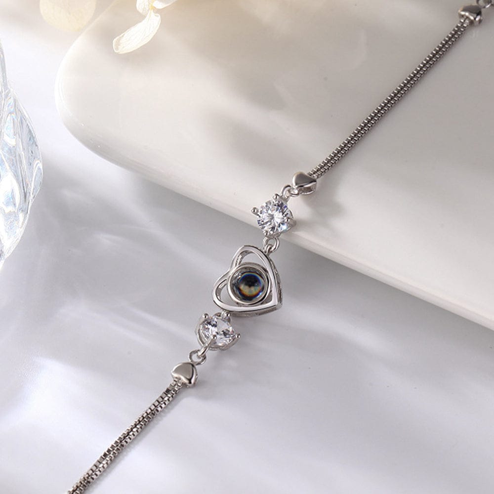 Personalized Heart Picture Projection Bracelet 925 Sterling Silver