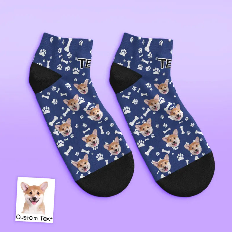 Blue Ankle Socks Personalized Pet Portrait Low Cut Comfort Fit
