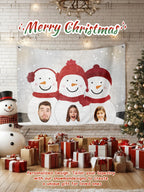 Custom Photo Tapestry – Personalized Faces Snowman Wall Hanging Blanket for Home Decor Christmas Gift