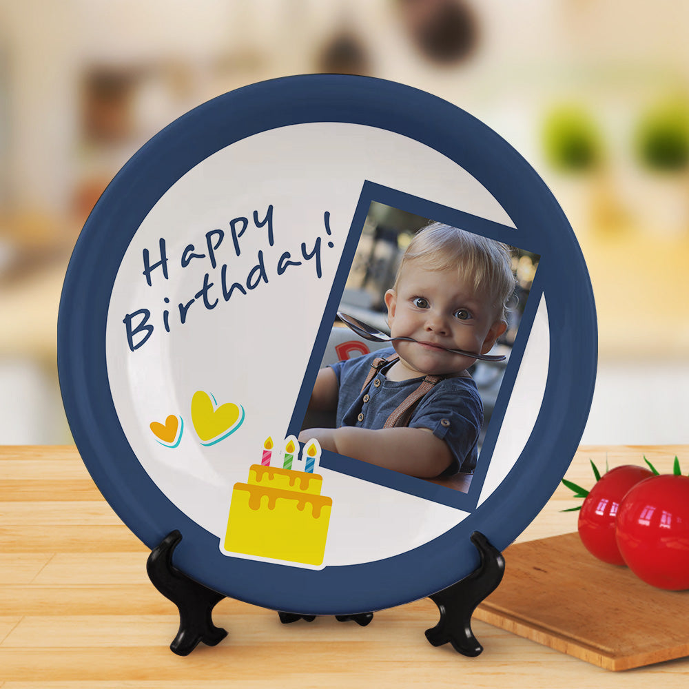 8.1 Inch Custom Photo Happy Birthday Ceramics Dinner Plates For Kids
