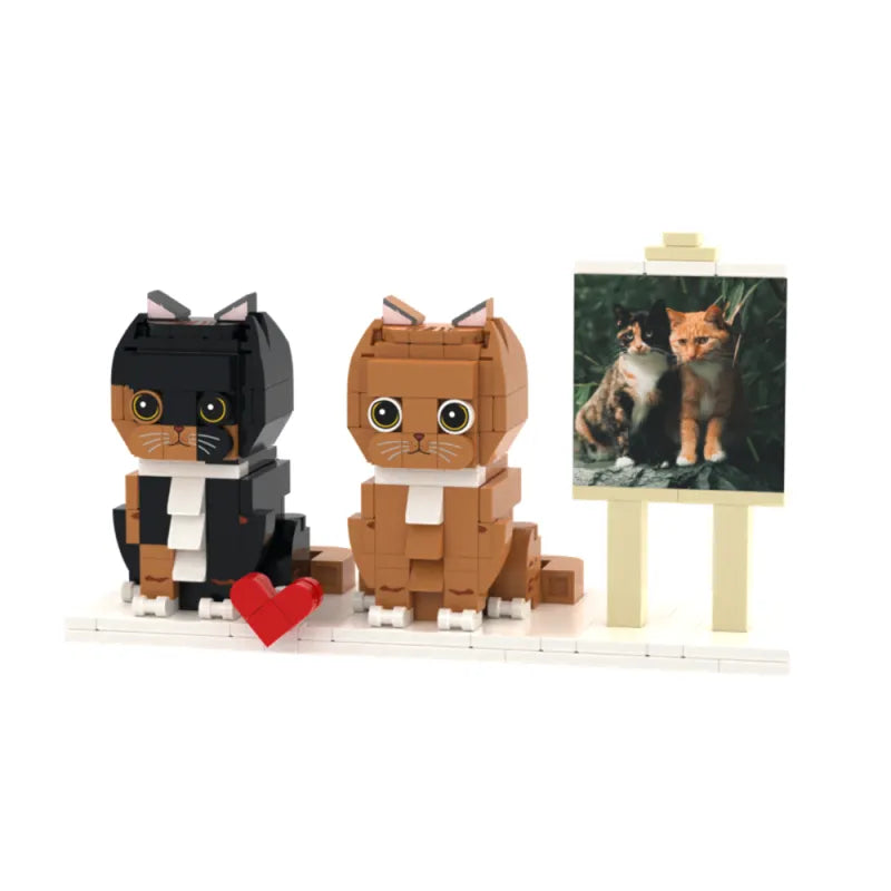 Custom Full-Body Cute Brick Figures of 2 Cats with Frame Personalized Anniversary Gift Birthday Gift Christmas Gift for Pet Lover