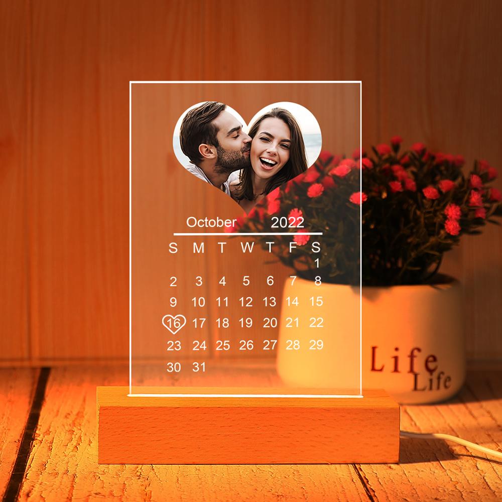 Custom Heart-Shape Photo Orange Night Light Custom Calendar Lamp Acrylic Lamp