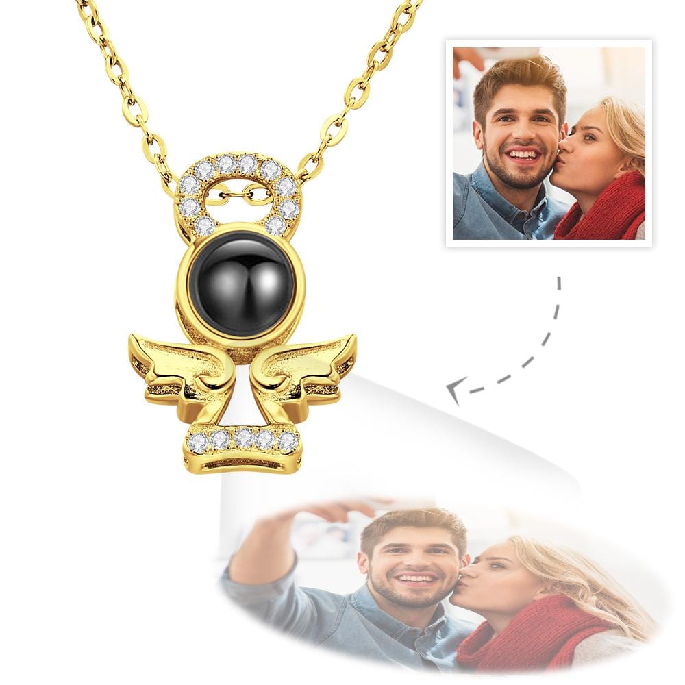 Personalized Guardian Angel Color Photo Projection Necklace