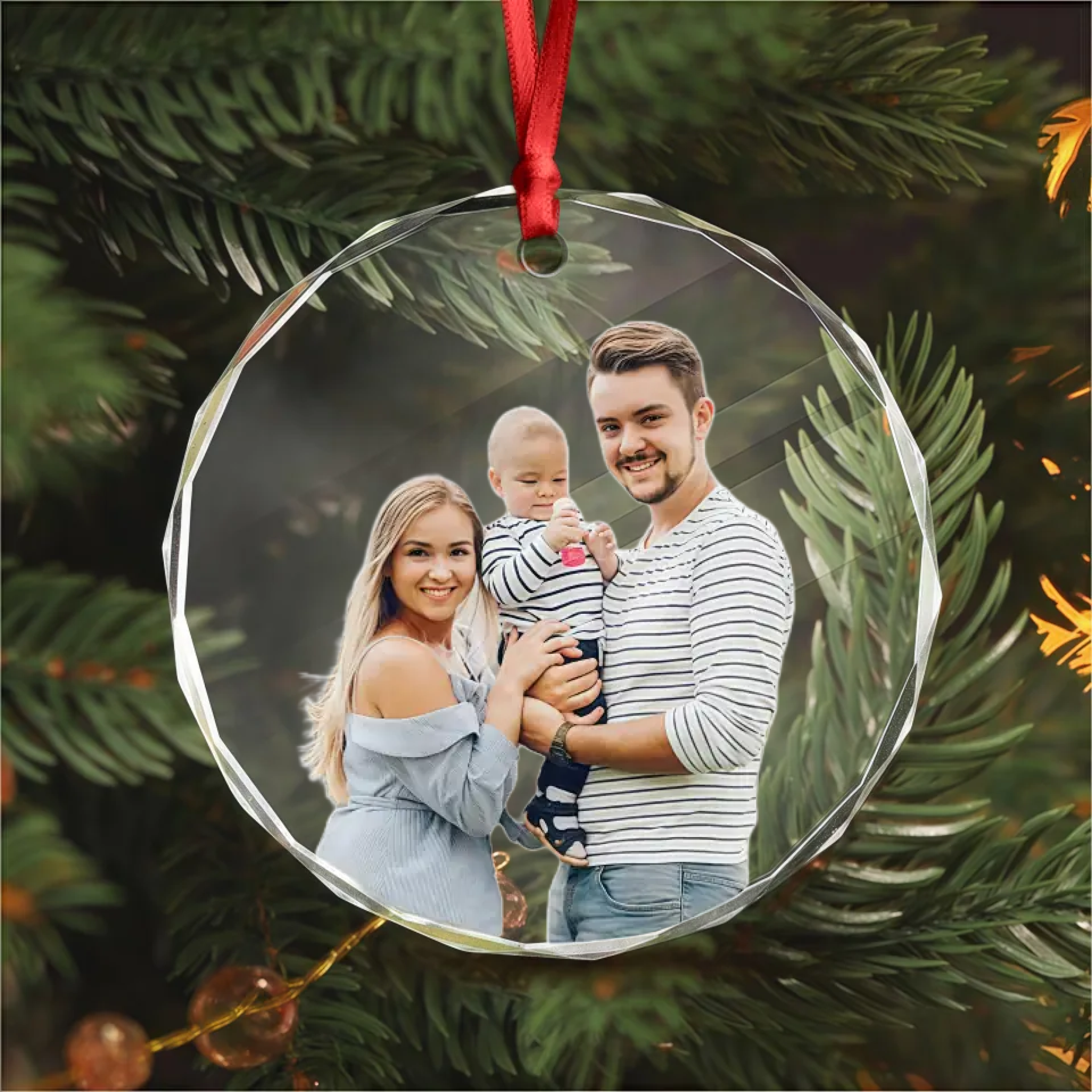Custom Family Name Christmas Glass Circle Ornament 689398