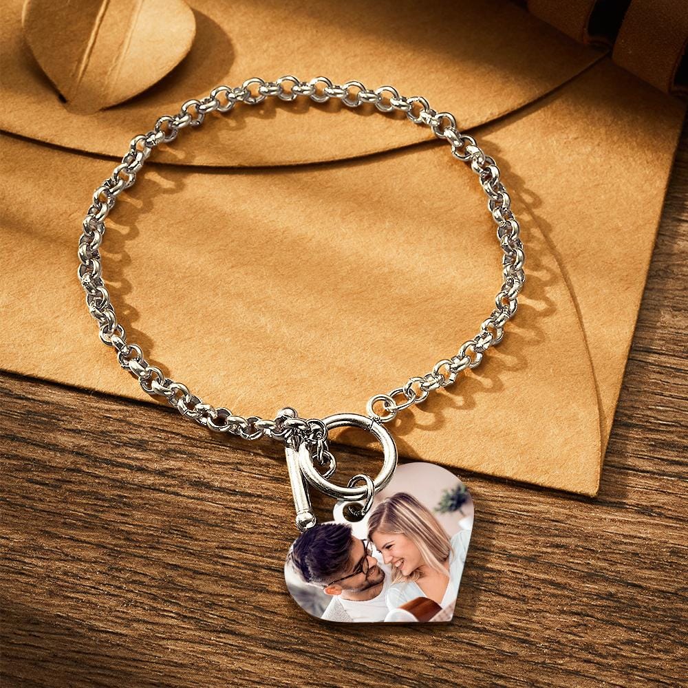 Personalized Photo Bracelet with Heart Pendant for Women