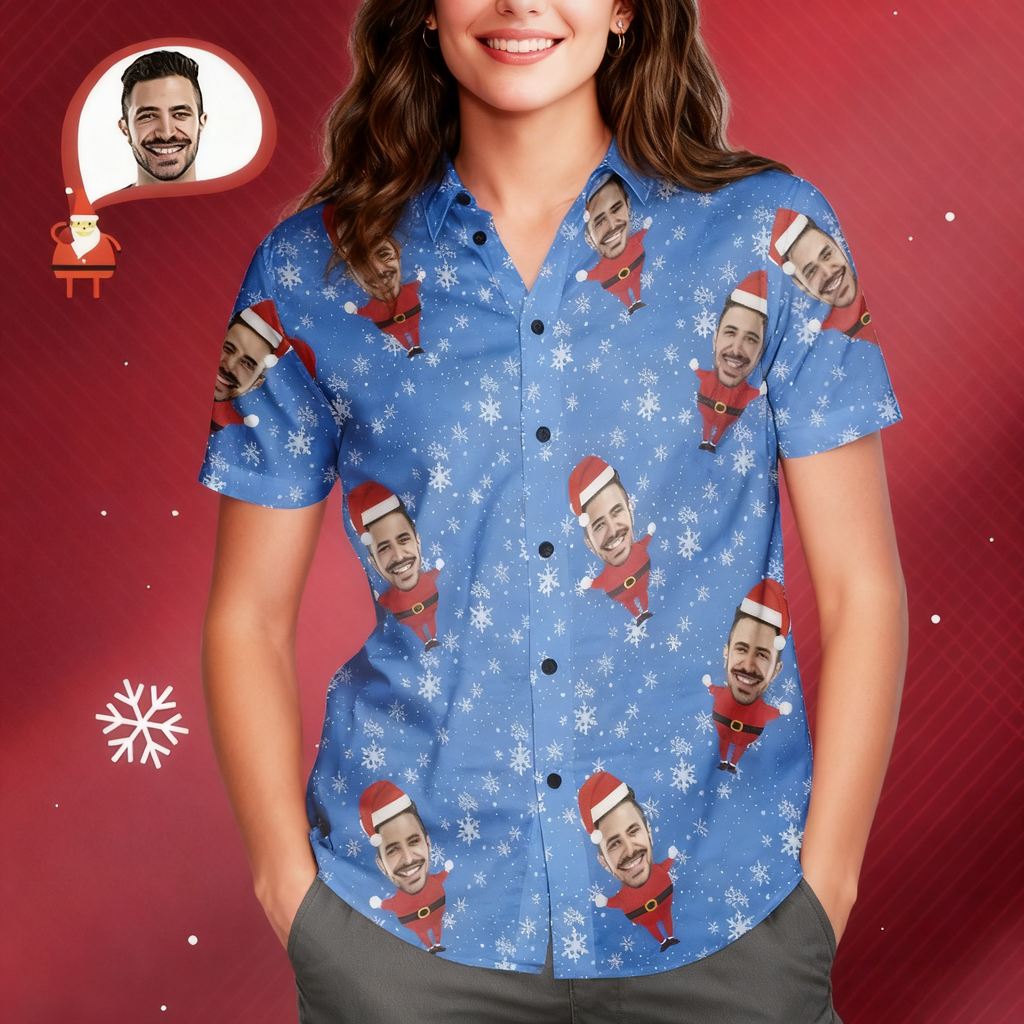 Men's Custom Face Christmas Santa All Over Print Hawaiian Shirt Christmas Gift