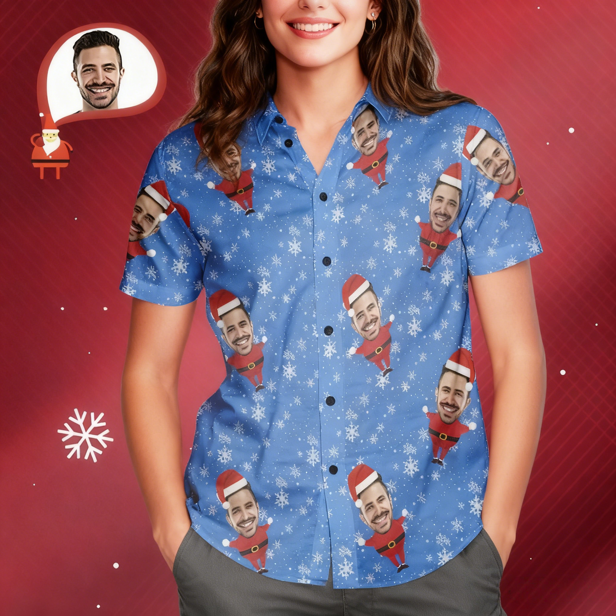 Men's Custom Face Christmas Santa All Over Print Hawaiian Shirt Christmas Gift