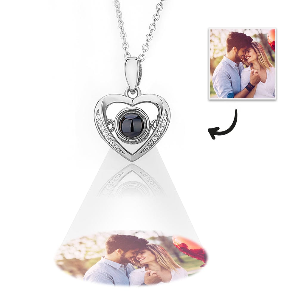 gifts for wife Carry My Love Near Your Heart - Diamond Heart Projection Necklace, Custom Photo Jewelry, Romantic Everyday Wea