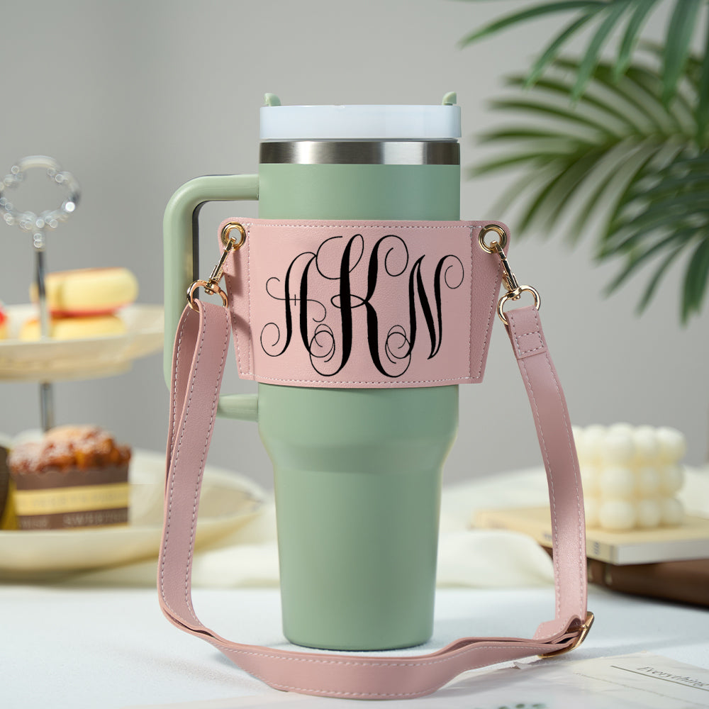Personalized Monogram Water Bottle Carrier Bag for 40oz Stanley Tumbler with Adjustable Strap Birthday Gift for Her