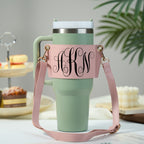 Personalized Monogram Water Bottle Carrier Bag for 40oz Stanley Tumbler with Adjustable Strap Birthday Gift for Her
