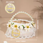 Personalized Handmade Flowers Wreath Rattan Flower Girl Basket with Name and Pearl Handle Wedding Ceremony Gift