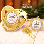 Custom Name Baby Pacifier & Clip Set with Crown – Personalized Newborn Gift
