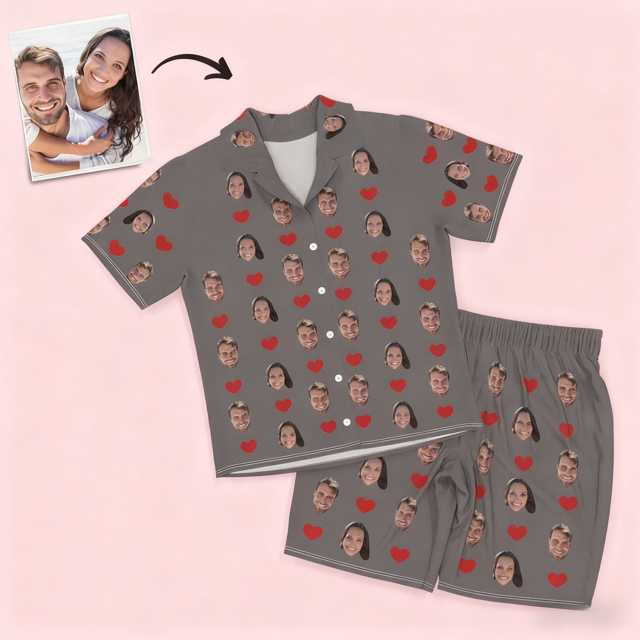 Custom Two Face Pajama Set Heart Short Sleeve Pajamas - 6 Colors