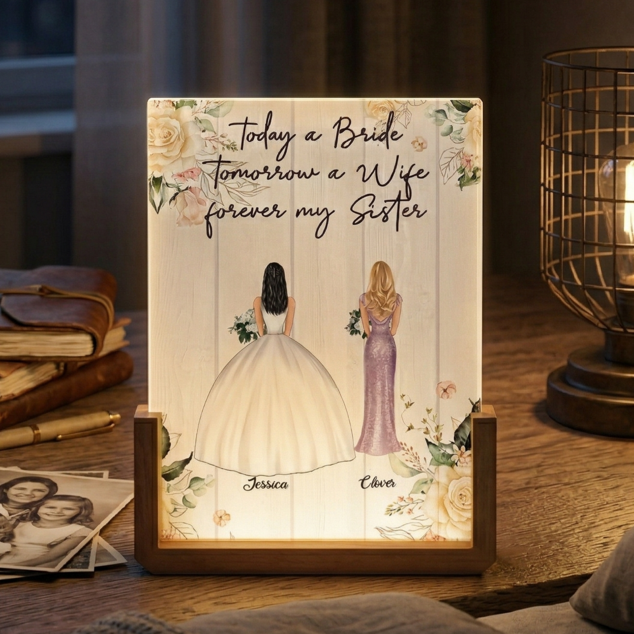 led night light custom acrylic plaque keepsake for sister bridesmaid sister bridesmaid gift monochromatic light size 6 8 in