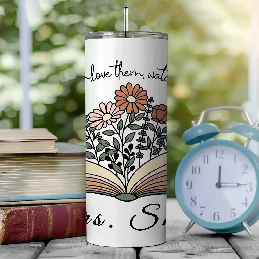 Personalized Wildflowers 20oz Name Skinny Tumbler with Straw Appreciation Gift for Teacher Back to School Gift