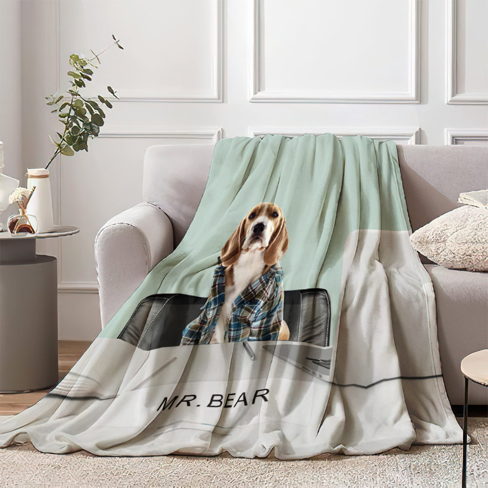 Personalized Pet Portrait with Name Office Buddy Blanket Humor for Cozy Nights at Home