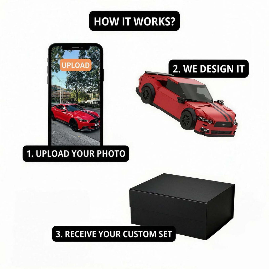 Custom Brick Car Building Set - Handcrafted Sports Car Model, Collectible Gift for Adults