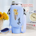 Personalized Birth Flower Waterproof Bottle Carrier Bag with Removable Pouch for 40oz Stanley Tumbler Gift for Women