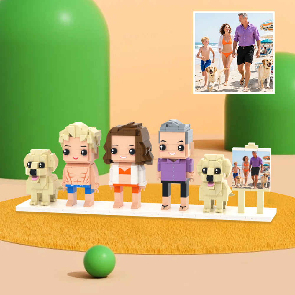 Custom Full-Body Brick Figures of 3 People and 2 Dogs with Frame Personalized Anniversary Gift Birthday Gift