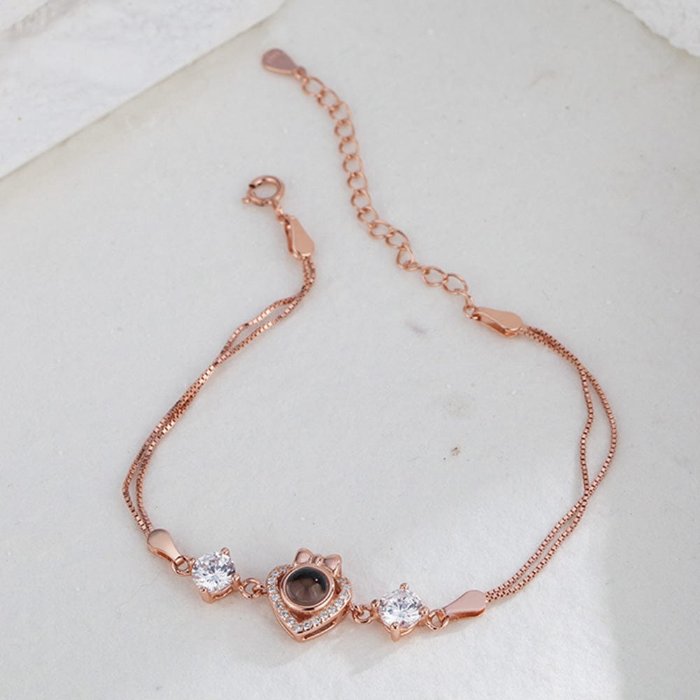 Custom Bow Heart Bracelet Personlized Projection Bracelet 925 Sterling Silver