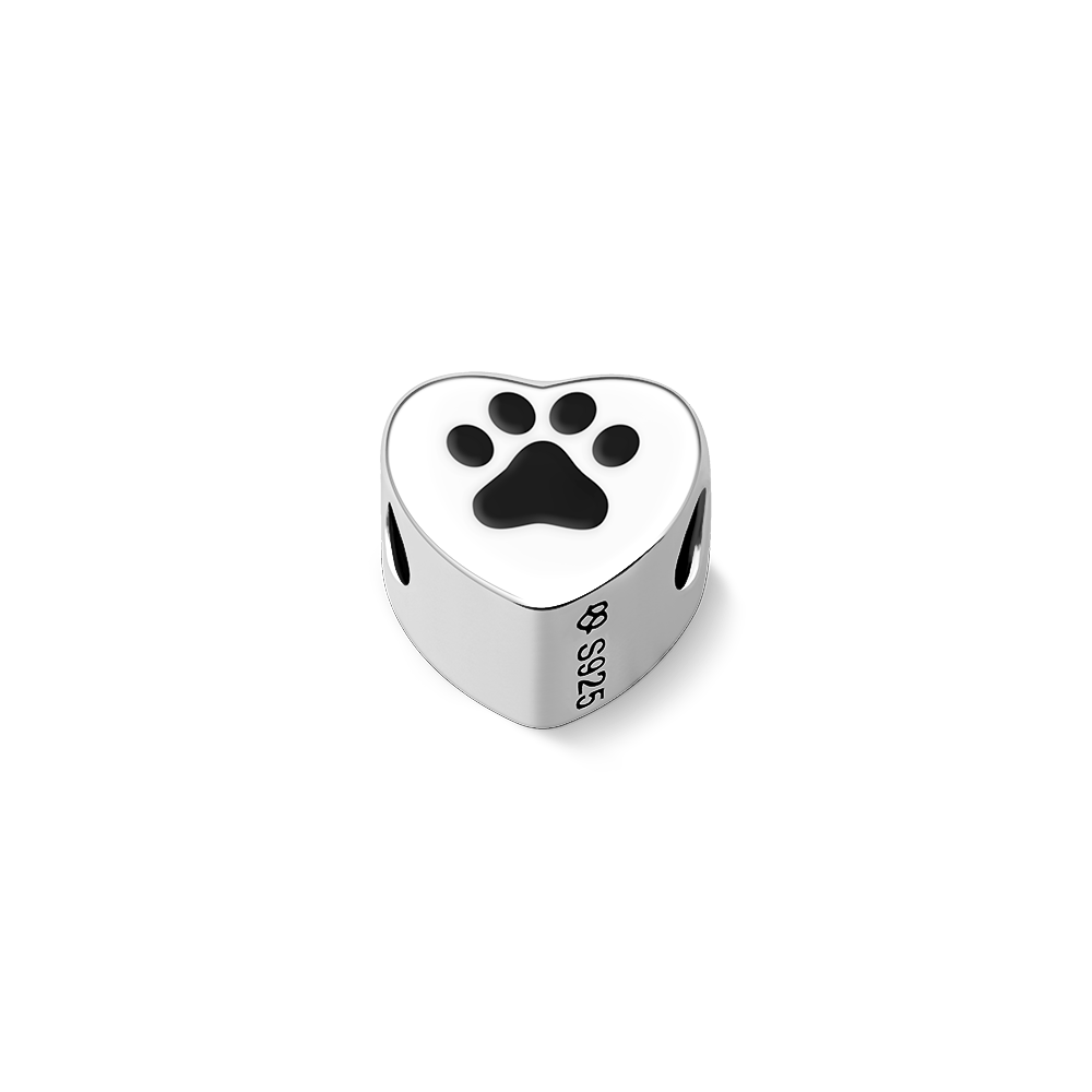 Paw Print Custom Heart Photo Charm Bead Pendant Silver