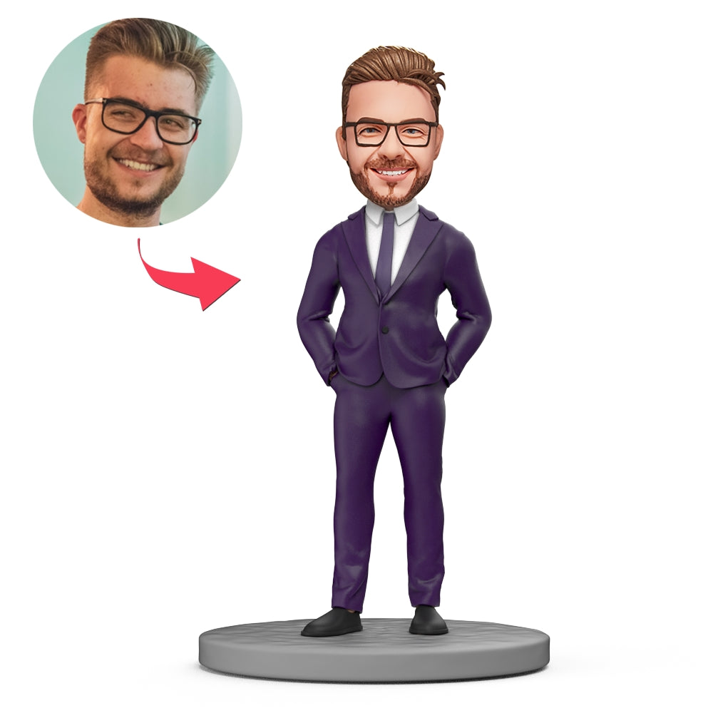 custom bobble head celebrate every smile handcrafted desk display character male boss front view