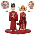 Couples in Wedding Clothes Custom Bobblehead with Engraved Text