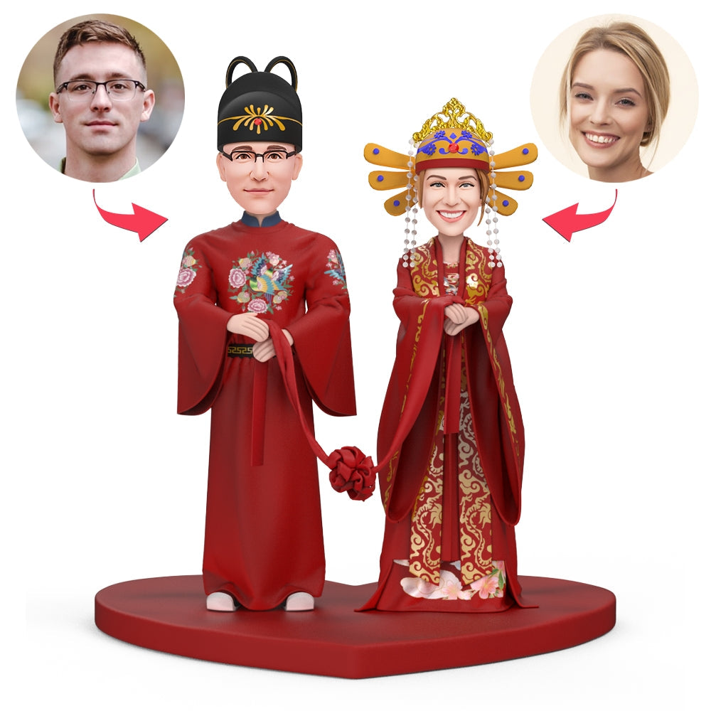 Couples in Wedding Clothes Custom Bobblehead with Engraved Text