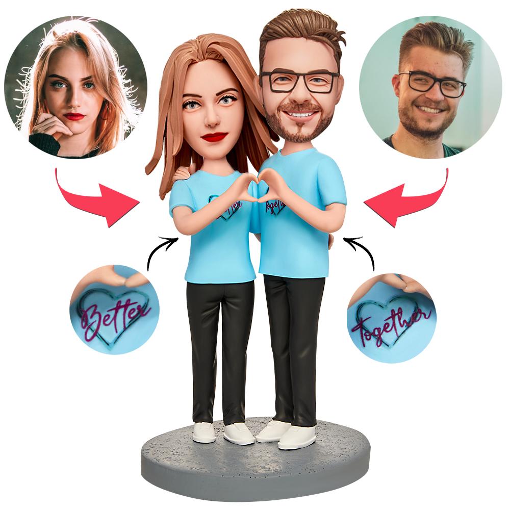 custom bobble head fun tribute someone special personalized bobblehead wedding couple blue front view