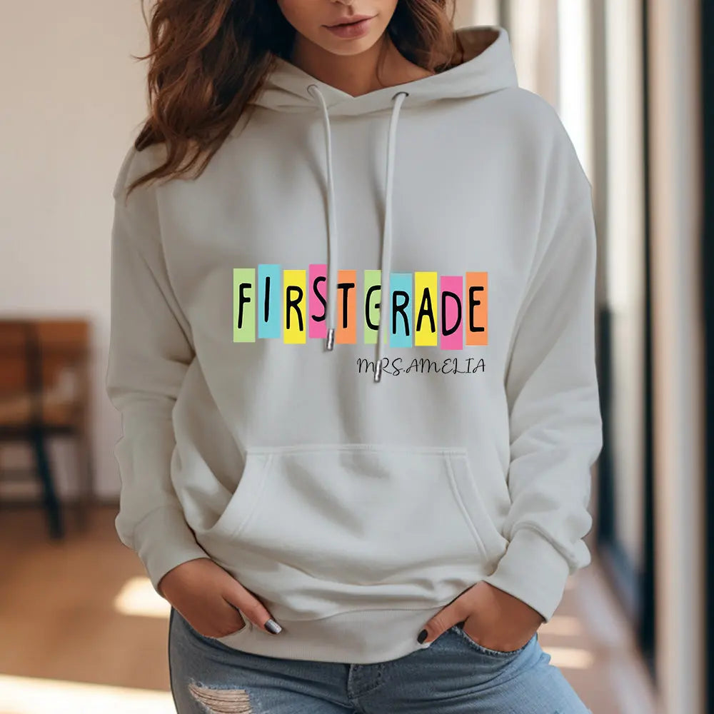Personalized First Grade Hooded Sweatshirt Teacher Custom Name Hooded Sweatshirt Back to School Gifts