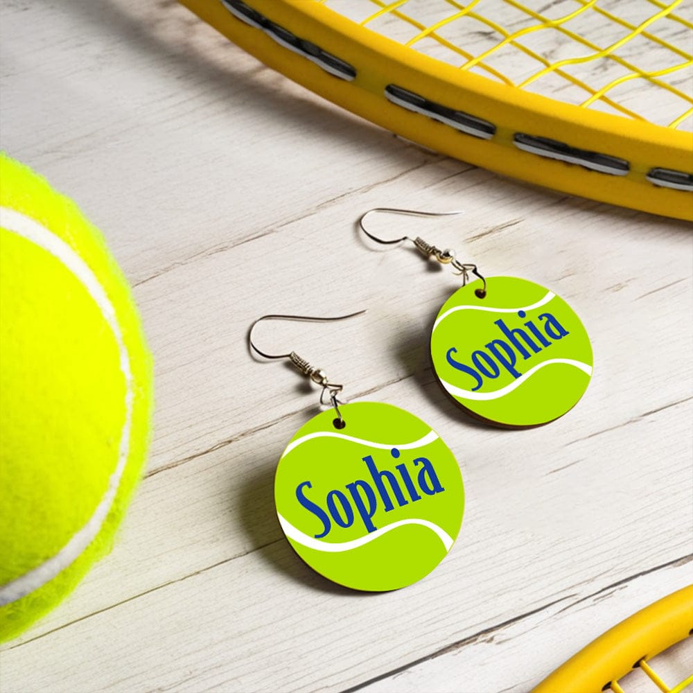Personalized Wooden Tennis Earrings with Name Sport Earring Jewelry Gift for Her